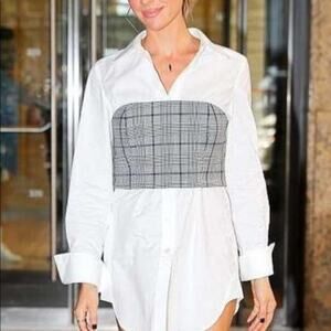 Sea New York Corset Plaid White Button Blouse size large